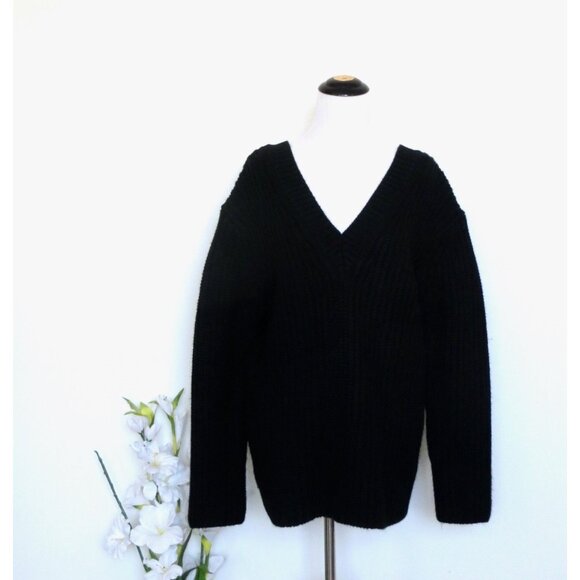 NEW! Zara Oversized Chunky Knit V Neck Sweater Black SZ S - Picture 8 of 14